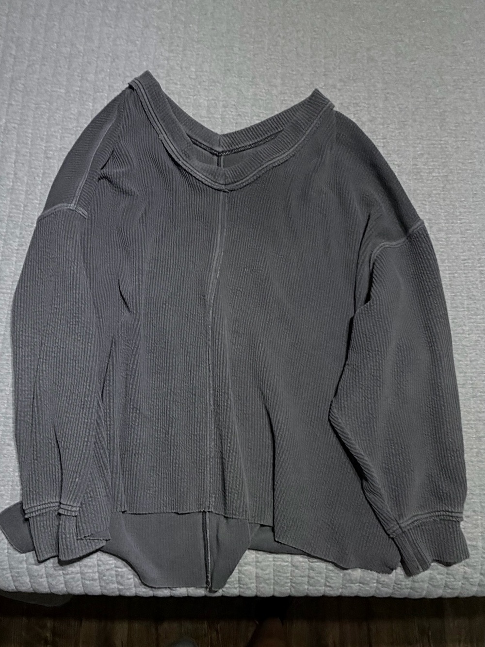 American Eagle Outfitters Charcoal V-Neck Waffle Knit Sweater